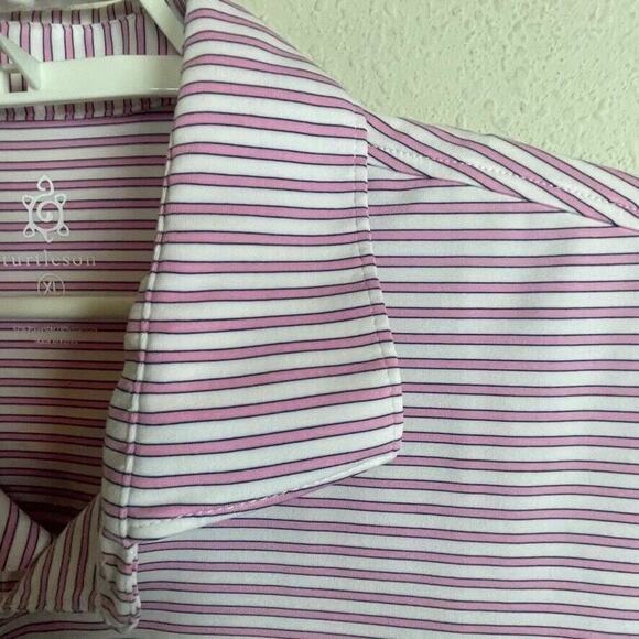 Turtleson Tour Performance Men's 2XL Pink White Striped Golf Polo Shirt - Picture 4 of 6